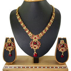 Gold Rodium Polish Red and Maroon color Necklace in Metal Alloy studded with CZ Diamond