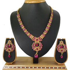 Gold Rodium Polish Pink and Majenta color Necklace in Metal Alloy studded with CZ Diamond