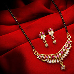 Pink and Majenta color Mangalsutra in Metal Alloy studded with Austrian diamond & Gold Rodium Polish : 1622747