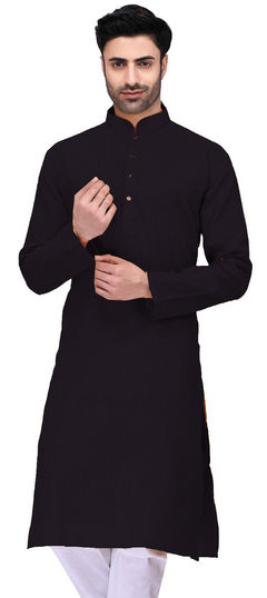 Black and Grey color Kurta in Cotton fabric with Thread work