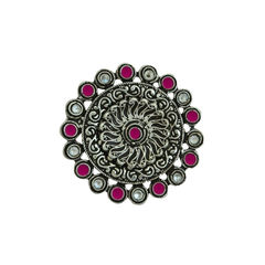 Silver Rodium Polish Black and Grey color Ring in Brass studded with CZ Diamond