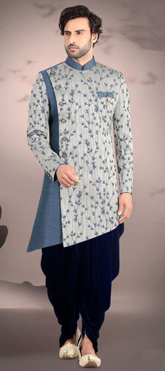 Black and Grey color IndoWestern Dress in Jacquard fabric with Broches work