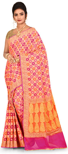 Multicolor color Saree in Banarasi Silk, Silk fabric with Weaving work