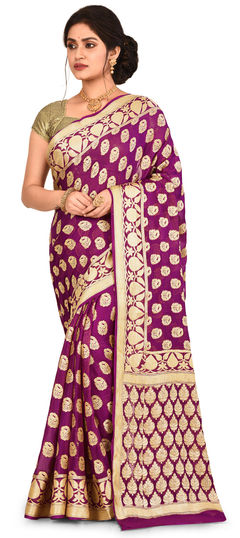 Pink and Majenta color Saree in Banarasi Silk, Silk fabric with Weaving work