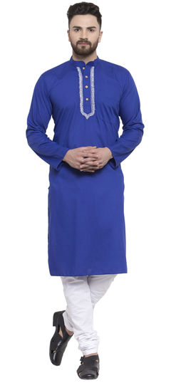 Blue color Kurta Pyjamas in Blended Cotton fabric with Embroidered, Thread work