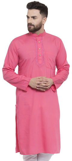Pink and Majenta color Kurta in Blended Cotton fabric with Embroidered, Thread work