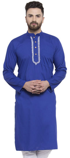 Blue color Kurta in Blended Cotton fabric with Embroidered, Thread work