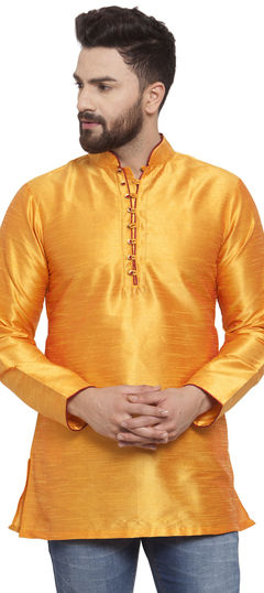 Yellow color Kurta in Dupion Silk fabric with Embroidered, Thread work