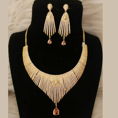 Beige and Brown color Necklace in Metal Alloy studded with CZ Diamond & Gold Rodium Polish : 1625766