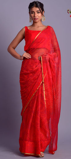 Festive, Reception Red and Maroon color Saree in Chiffon fabric with Classic, Rajasthani Bandhej, Printed work : 1625977