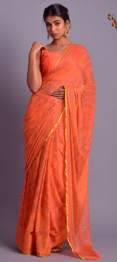 Festive, Reception Orange color Saree in Chiffon fabric with Classic, Rajasthani Bandhej, Printed work : 1625979