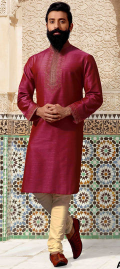 Pink and Majenta color Kurta Pyjamas in Jacquard fabric with Thread work