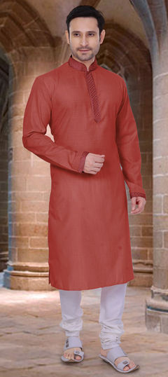 Red and Maroon color Kurta Pyjamas in Cotton fabric with Thread work