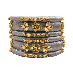 Enamel Black and Grey color Bangles in Metal Alloy studded with CZ Diamond