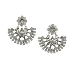 Silver Rodium Polish White and Off White color Earrings in Brass studded with Beads