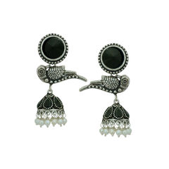 Silver Rodium Polish White and Off White color Earrings in Brass studded with Beads