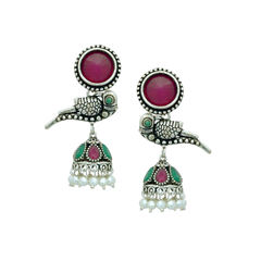 Silver Rodium Polish Multicolor color Earrings in Brass studded with Beads