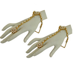 White and Off White color Haath Paan in Brass studded with Kundan & Gold Rodium Polish : 1627004