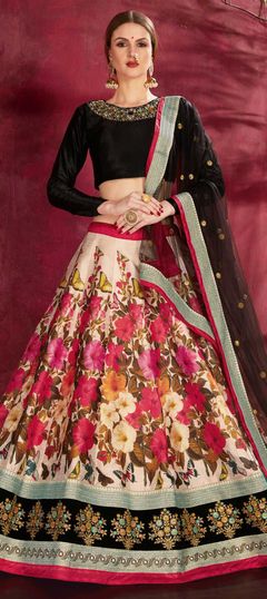 Festive, Party Wear, Reception Multicolor color Lehenga in Bangalore Silk, Silk fabric with A Line Embroidered, Floral, Printed, Sequence, Zari work : 1627419