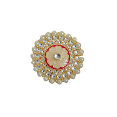 Gold Rodium Polish Beige and Brown, Red and Maroon color Ring in Brass studded with Kundan