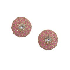 Gold Rodium Polish Pink and Majenta color Earrings in Brass studded with CZ Diamond, Kundan