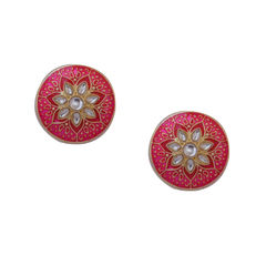 Gold Rodium Polish Pink and Majenta color Earrings in Brass studded with CZ Diamond, Kundan