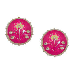 Gold Rodium Polish Pink and Majenta color Earrings in Brass studded with CZ Diamond, Kundan