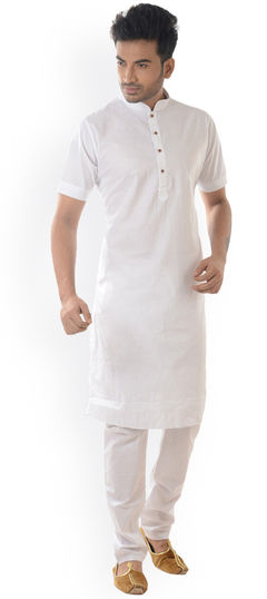 White and Off White color Kurta Pyjamas in Cotton fabric with Thread work