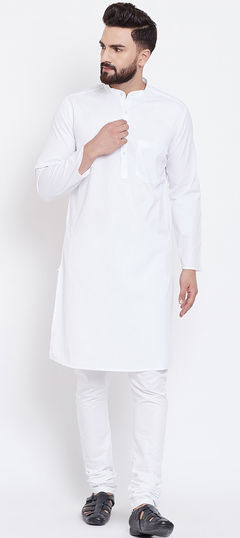 White and Off White color Kurta Pyjamas in Cotton fabric with Thread work