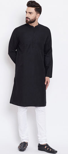 Black and Grey color Kurta Pyjamas in Cotton fabric with Thread work