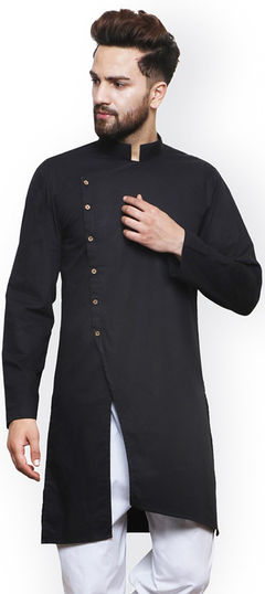 Black and Grey color Kurta in Cotton fabric with Thread work