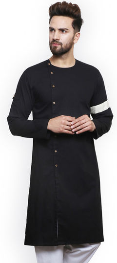 Black and Grey color Kurta in Cotton fabric with Thread work