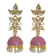Gold Rodium Polish Purple and Violet color Earrings in Brass studded with CZ Diamond, Kundan