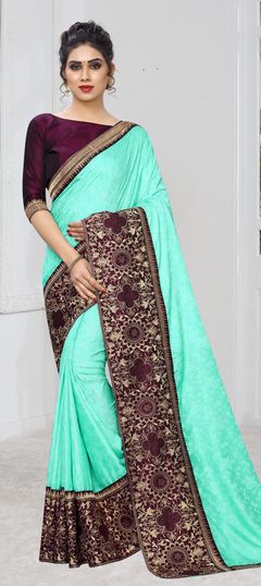 Blue color Saree in Jacquard fabric with Embroidered, Stone, Swarovski, Thread, Zari work