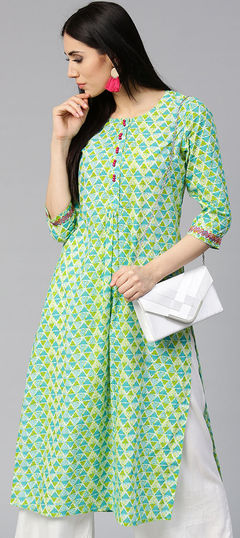 Blue color Kurti in Cotton fabric with Printed work