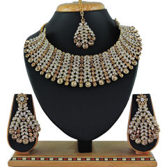 Gold Rodium Polish Gold, White and Off White color Necklace in Metal Alloy studded with CZ Diamond