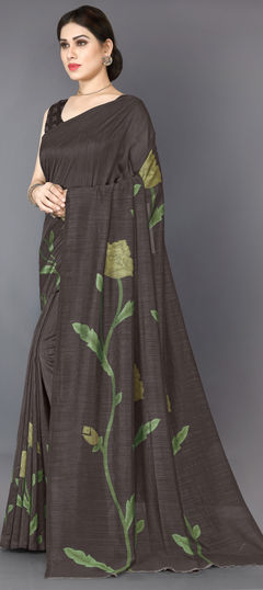 Black and Grey color Saree in Art Silk, Silk fabric with Printed work