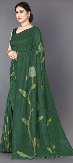 Green color Saree in Art Silk, Silk fabric with Printed work