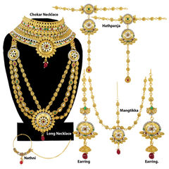 Gold Rodium Polish Multicolor color Necklace in Metal Alloy studded with Austrian diamond, Kundan