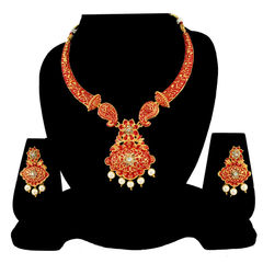 Gold Rodium Polish Red and Maroon, White and Off White color Necklace in Metal Alloy studded with Austrian diamond, Kundan