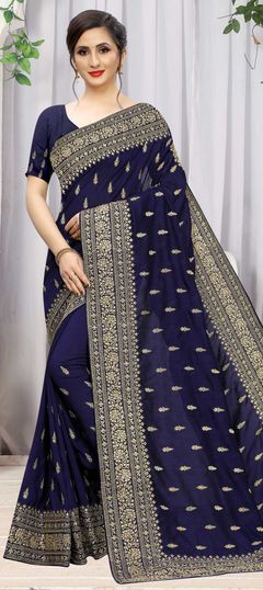 Blue color Saree in Art Silk, Silk fabric with Embroidered, Stone, Thread, Zari work