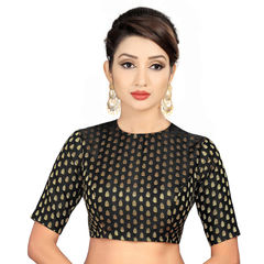 Black and Grey color Blouse in Brocade fabric with Weaving work