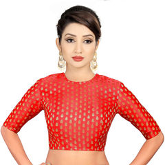 Red and Maroon color Blouse in Brocade fabric with Weaving work