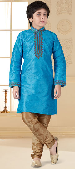 Blue color Boys Kurta Pyjama in Art Silk fabric with Embroidered, Thread work : 1636089