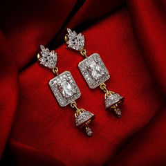 Gold and Silver Rodium Polish White and Off White color Earrings in Metal Alloy studded with Austrian diamond