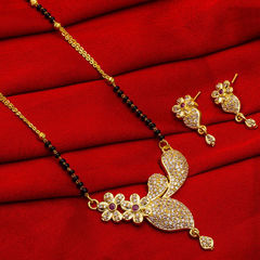 Gold Rodium Polish Black and Grey color Mangalsutra in Metal Alloy studded with Austrian diamond