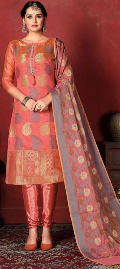 Orange color Salwar Kameez in Art Silk fabric with Digital Print work