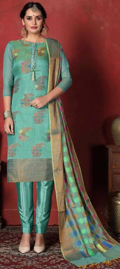Blue color Salwar Kameez in Art Silk fabric with Digital Print, Thread work