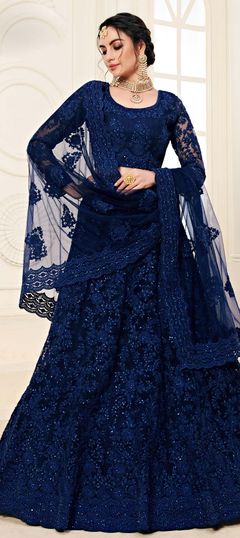 Blue color Lehenga in Net fabric with Embroidered, Resham, Thread work