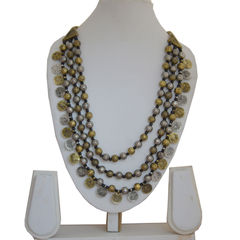 Gold and Silver Rodium Polish Gold and Silver color Necklace in Brass studded with Beads